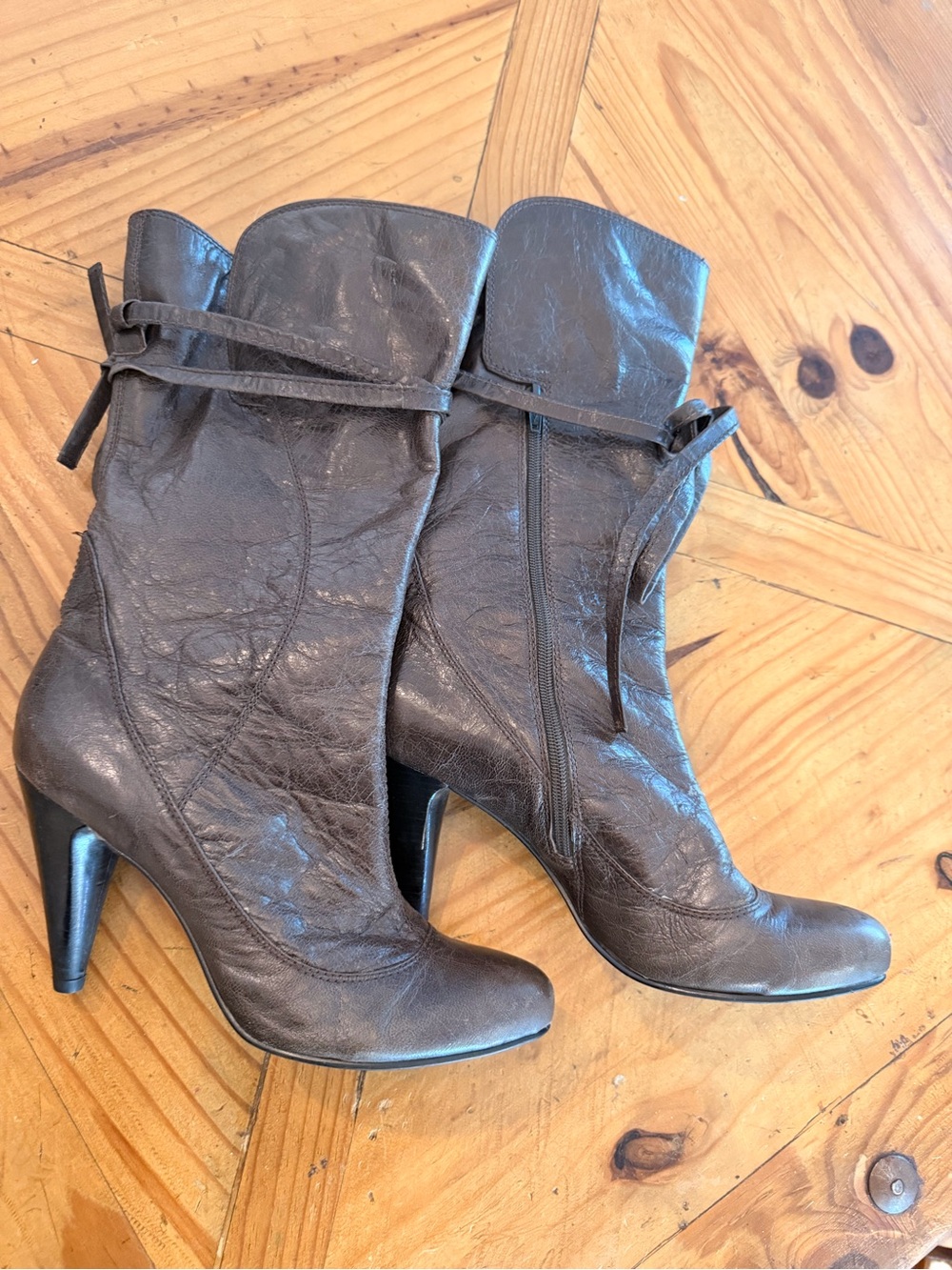 Steven By Steve Madden Dark Brown Leather Mid-Calf Heeled Boots